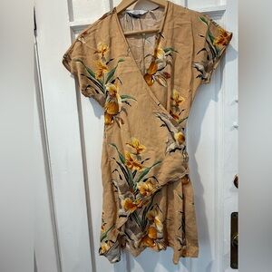 Paris Atelier & Other Stories Asymmetrical Floral Dress in Tan and Yellow